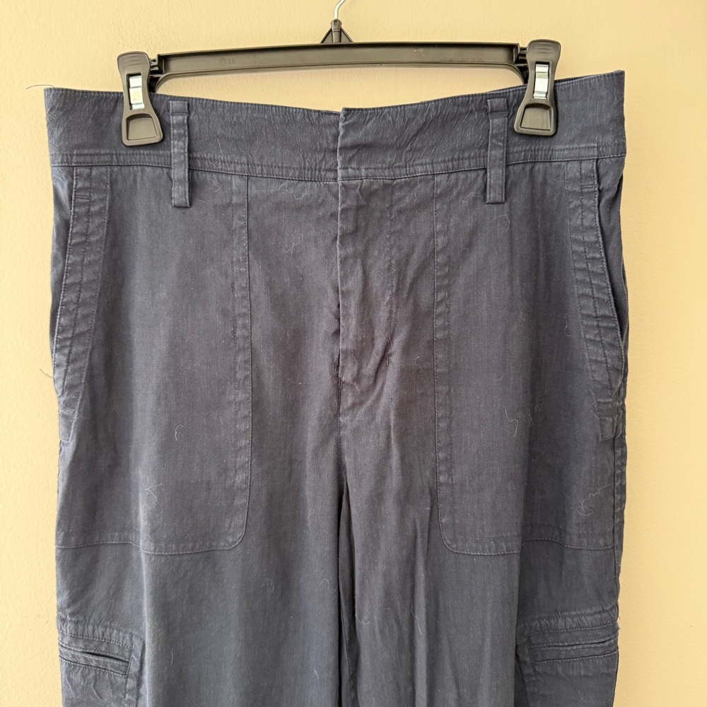 Vince Womens Navy Blue Linen Blend Cargo Pants Elastic Waist Straight Leg Size M - Picture 2 of 7